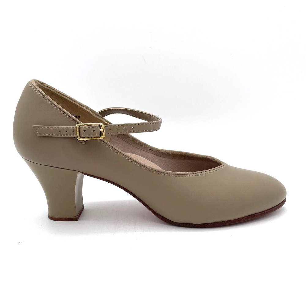 Capezio Character Shoes Leather Women 7.5 Tan Good Mary Jane Heel 650